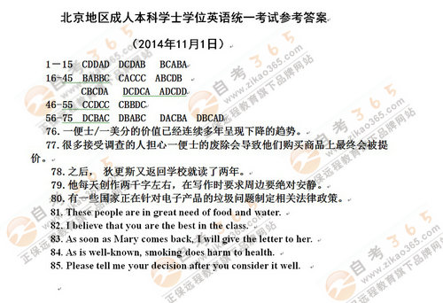 2014年11月北京學位英語試題及答案