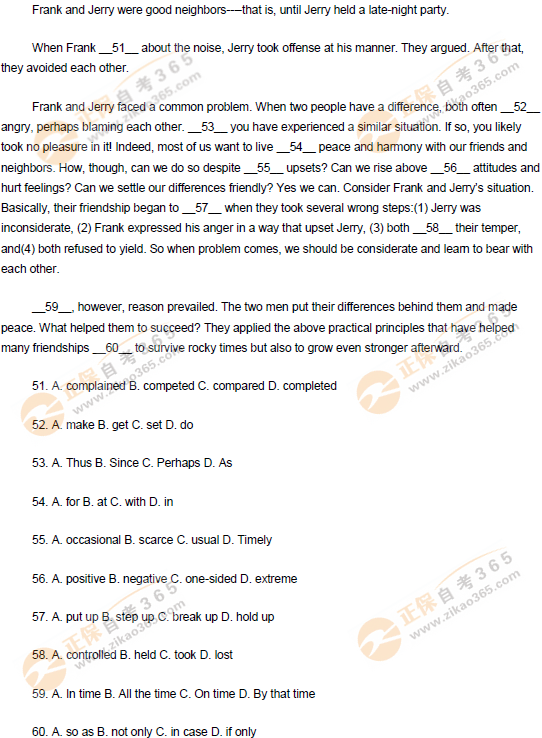 2016年11月學(xué)位英語完形填空試題